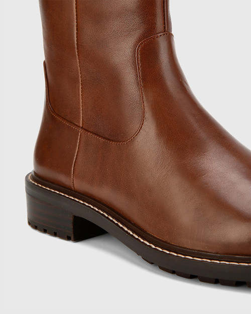 Denton Dark Brown Leather Round Toe Long Boot. & Wittner & Wittner Shoes