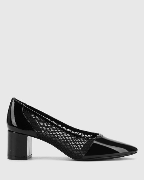 patent leather block heel pumps