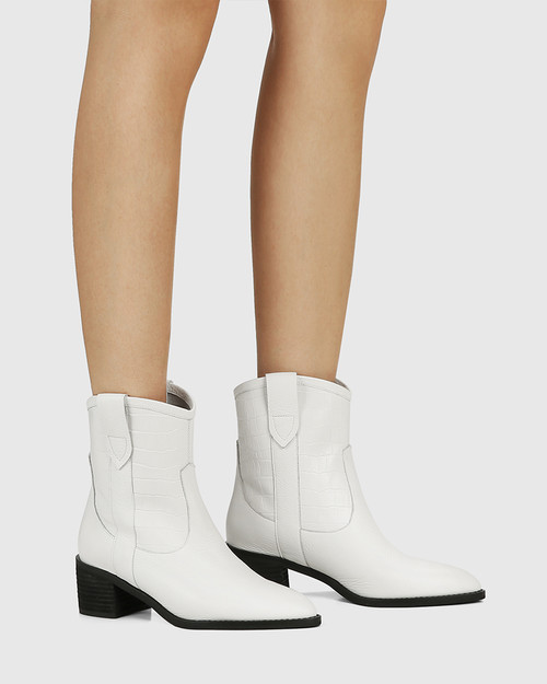 Jimmie White Leather Croc Embossed 