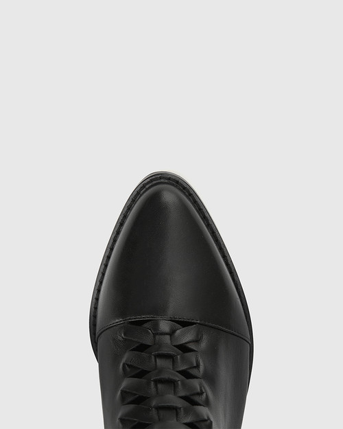Jonny Black Leather Plaited Front Ankle Boot. & Wittner & Wittner Shoes