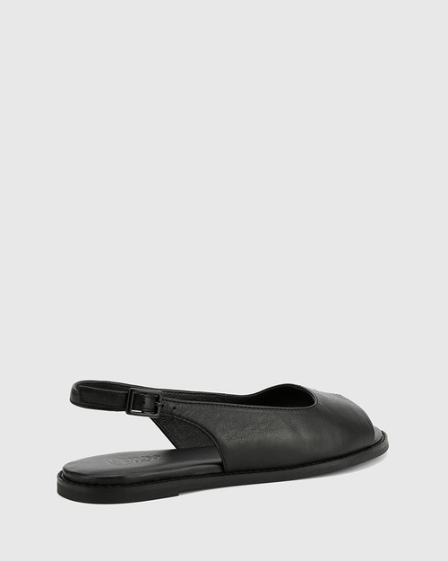 Jinda Black Leather Open Toe Slingback 