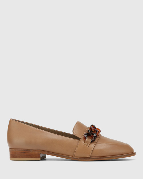 Haleida Taupe Leather Square Toe Trim Loafer. & Wittner & Wittner Shoes