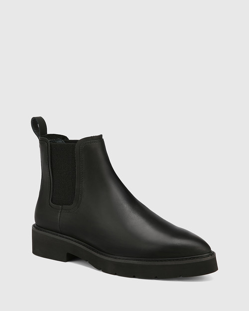Comika Black Leather Rubber Sole Ankle Boot 