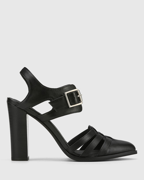 Winslow Black Leather Block Heel Almond Toe. & Wittner & Wittner Shoes
