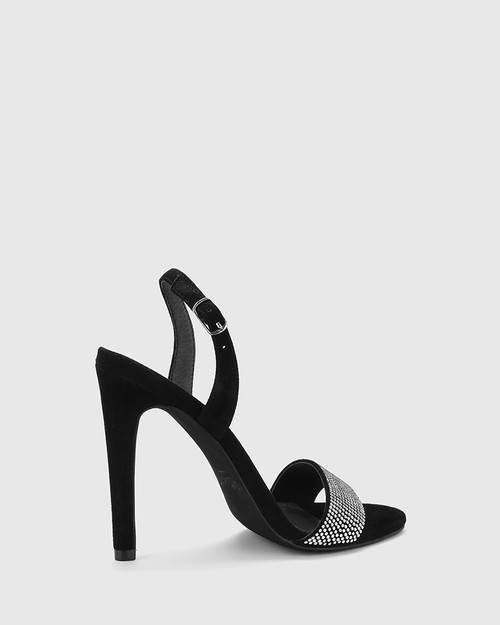 Ash Black Suede Diamonte Detail Strappy Stiletto Heel. & Wittner & Wittner Shoes