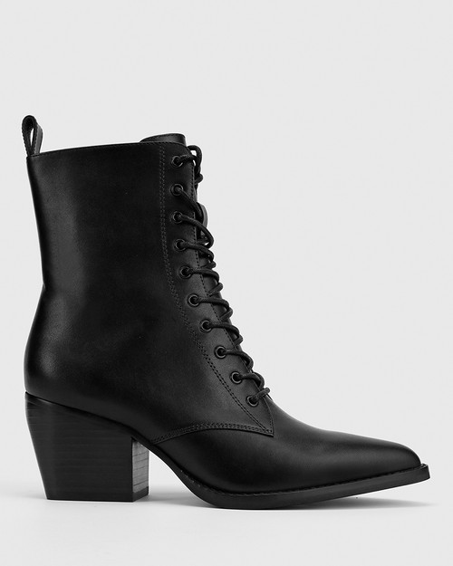 Kallie Black Leather Pointed Toe Lace 