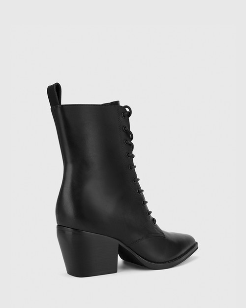 Kallie Black Leather Pointed Toe Lace 