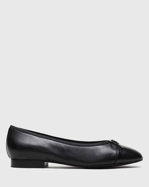 Annie Black Leather Toe Cap Detail Ballet Flat. & Wittner & Wittner Shoes