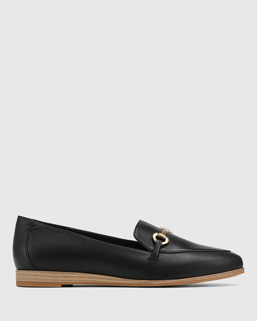 Crimson Black Leather Flat Loafer With Gold Trim & Wittner & Wittner Shoes