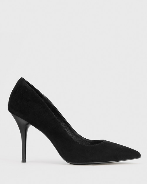 black pointed heels