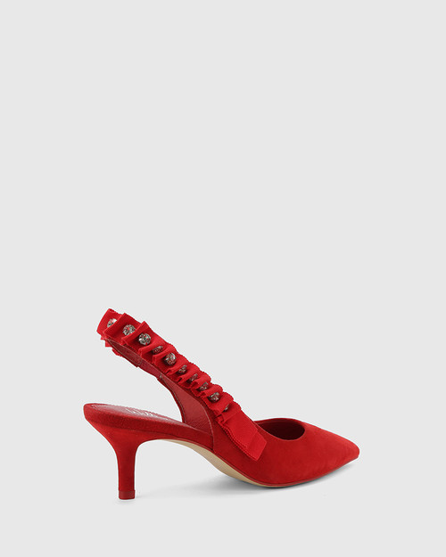Naila Red Suede Diamonte Slingback Kitten Heel. & Wittner & Wittner Shoes