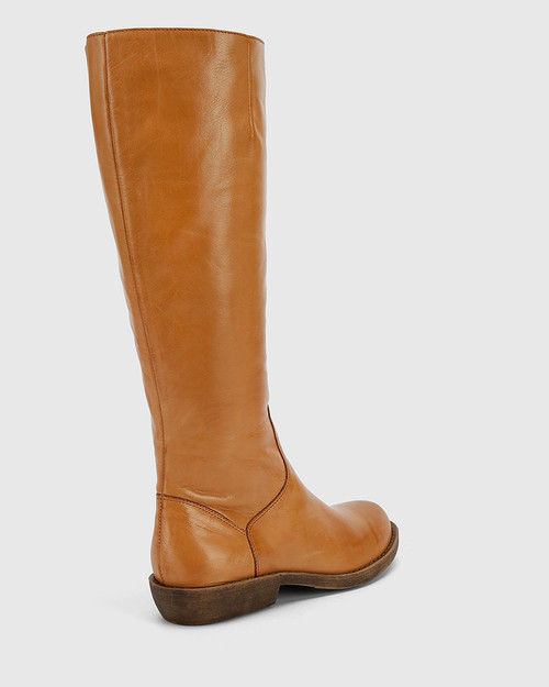 Devanna Cognac Leather Round Toe Flat Boot . & Wittner & Wittner Shoes