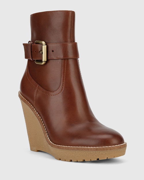 Theodore Brown Leather Wedge Ankle Boot. & Wittner & Wittner Shoes