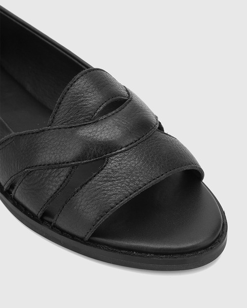 Julieta Black Leather Open Toe Slip On Flat. & Wittner & Wittner Shoes