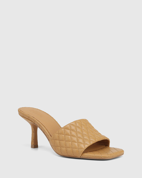Cloud Camel Quilted Leather Stiletto Heel Slide 