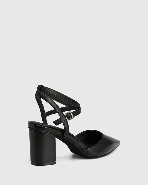 black leather block heels