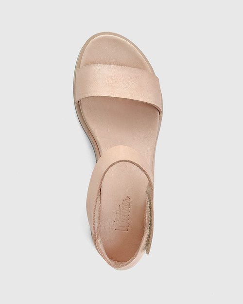 Zaylia Nude Leather Ankle Strap Wedge