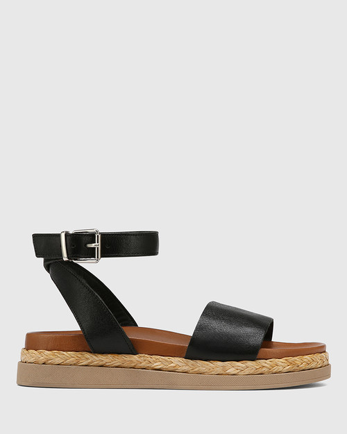 Zoeey Black Leather Ankle Strap Sandal