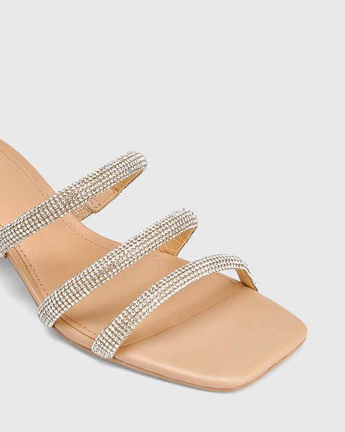Gravity Sand Suede Leather Block Heel Sandal With Diamantes & Wittner & Wittner Shoes