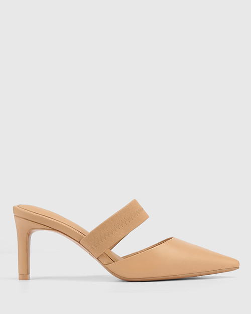 Pettie Sand Leather Stiletto Heel Mule