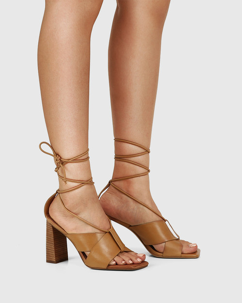 Rapunzel Golden Tan Leather Block Heel Sandal & Wittner & Wittner Shoes