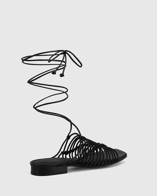 Armey Black Leather Strappy Flat Sandal & Wittner & Wittner Shoes