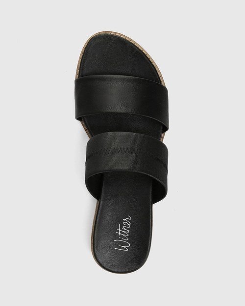 Lexy Black Stretch Leather Double Strap Slide & Wittner & Wittner Shoes