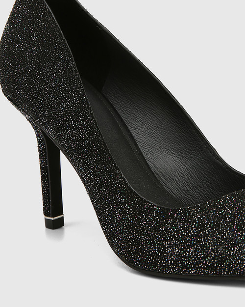 Quendra Black Sparkle Suede Pointed Toe 