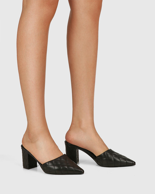 Peppi Black Quilted Leather Block Heel Mule & Wittner & Wittner Shoes