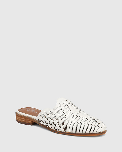 Hatisha White Leather Woven Flat Mule