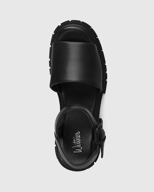 Yolla Black Leather Chunky Sandal
