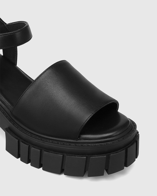 Yolla Black Leather Chunky Sandal