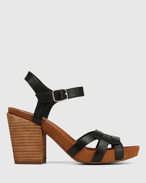 Caliko Black Leather Block Heel Sandal  & Wittner & Wittner Shoes