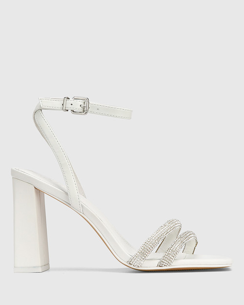 Rosalie White Leather Block Heel Sandal With Diamantes & Wittner & Wittner Shoes