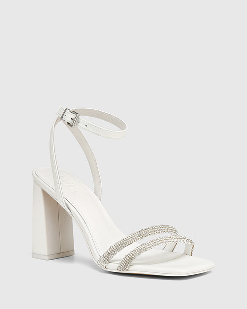 Rosalie White Leather Block Heel Sandal With Diamantes & Wittner & Wittner Shoes