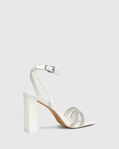 Rosalie White Leather Block Heel Sandal With Diamantes & Wittner & Wittner Shoes