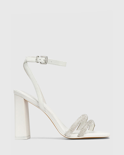 Rosalie White Leather Block Heel Sandal With Diamantes & Wittner & Wittner Shoes