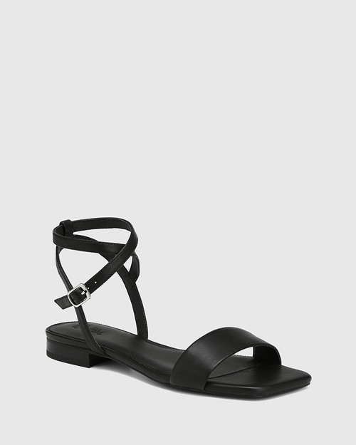 Astrid Black Leather Ankle Strap Sandal