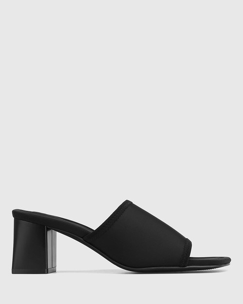 shiny black block heels