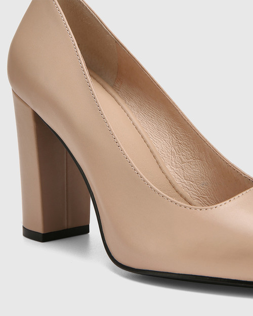 Huda New Flesh Leather Block Heel Pump