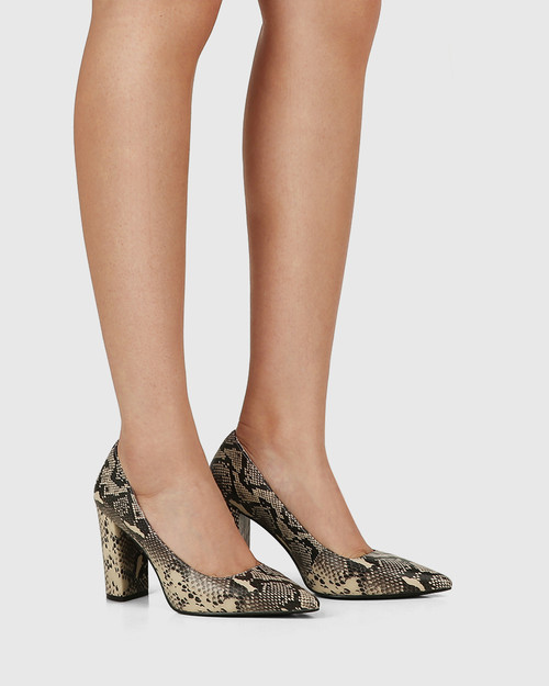 Huda Putty Embossed Printed Leather Block Heel Pump & Wittner & Wittner Shoes