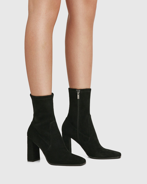 Ursella Black Suede Leather Block Heel 
