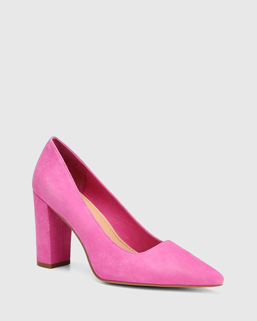 Huda Lipstick Suede Leather Block Heel Pump