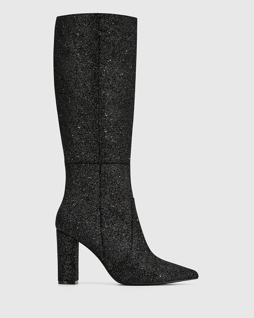 Haz Night Sky Sparkle Leather Block Heel Long Boot & Wittner & Wittner Shoes