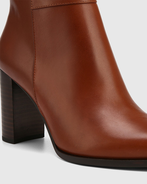 Hewitt Russet Leather Block Heel Ankle Boot