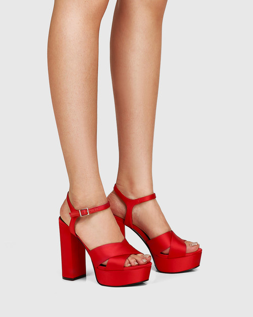 Valentina Red Recycled Satin Platform Sandal & Wittner & Wittner Shoes