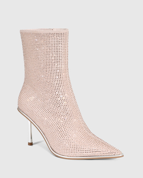 Quander New Flesh Suede Leather With Diamante Ankle Boot 