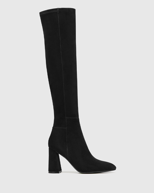 knee suede boots black