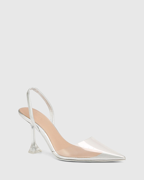 Quela Silver Leather and Vinyl Flared Heel Pump & Wittner & Wittner Shoes