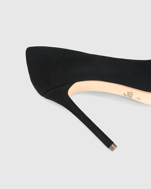 Black Suede Court Pump Shoes | Mid High Heel | SilkFred US